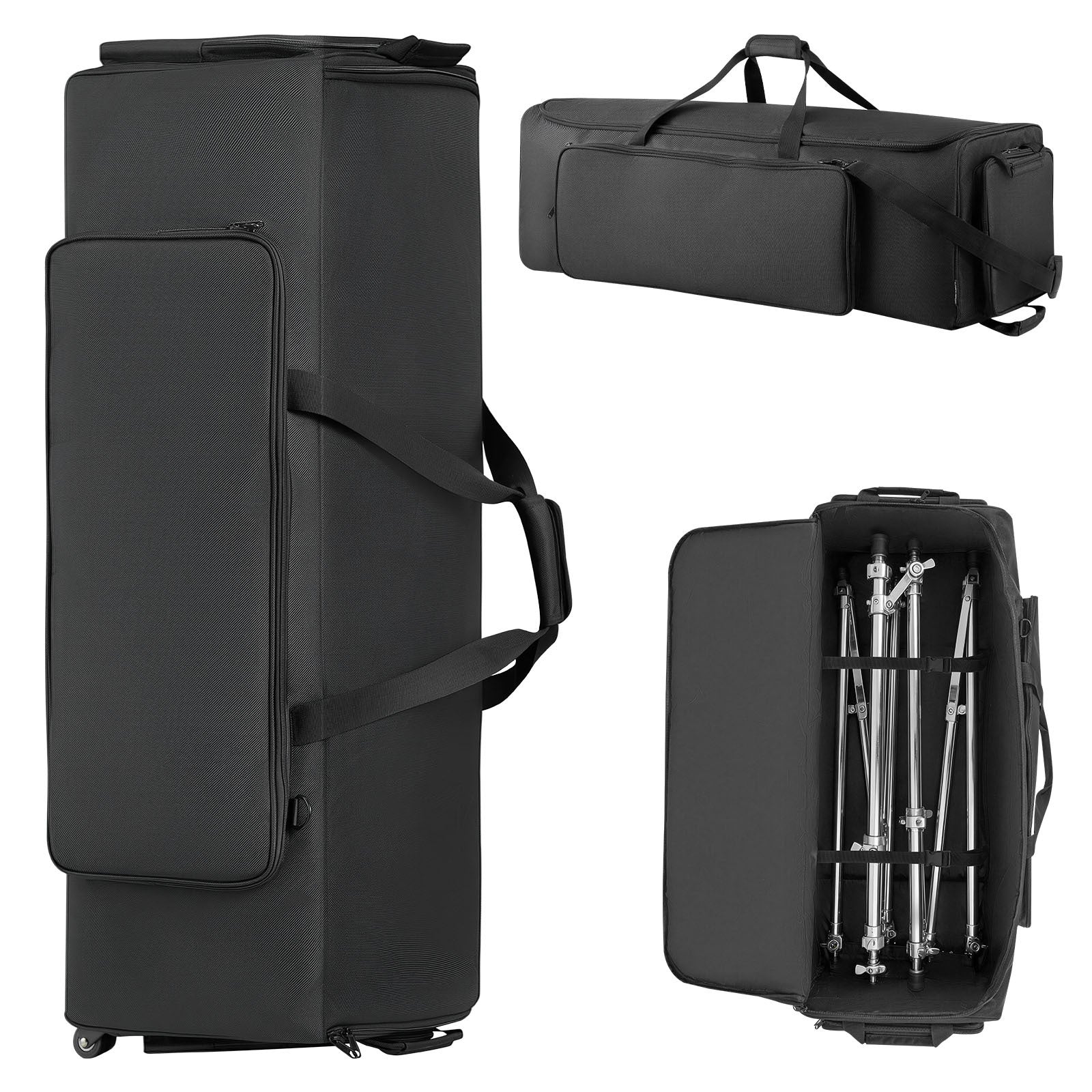 Bolsa para herrajes de batería VEVOR con ruedas, 1680D, bolsa de transporte para equipo de batería, estuche de transporte con asa resistente, cremallera duradera, ruedas de PVC suaves, múltiples bolsillos, para herrajes y accesorios de soporte, negro