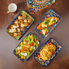 Platos de ensalada rectangulares de cerámica de 8,5 pulgadas (21,59 cm), platos de cena, platos de postre de pasta para aperitivo, sushi, frutas - Seguros para microondas/lavado a mano, juego de 6, regalos creativos para vacaciones