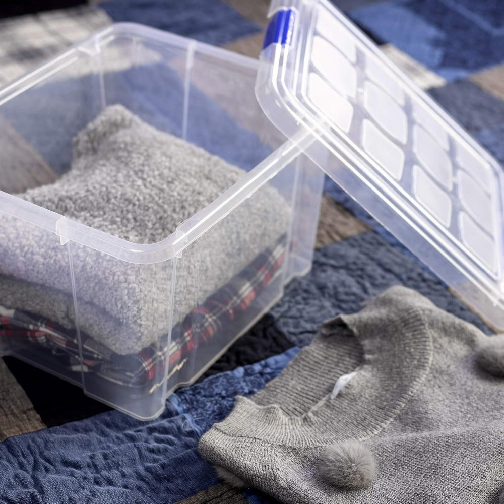 Caja de almacenamiento de plastico 16L/25L/30L Caja de ordenación transparente con tapa, con o sin ruedas y cierres a presión,Ideal Para Organización Del Hogar Y Almacenamiento Apilable