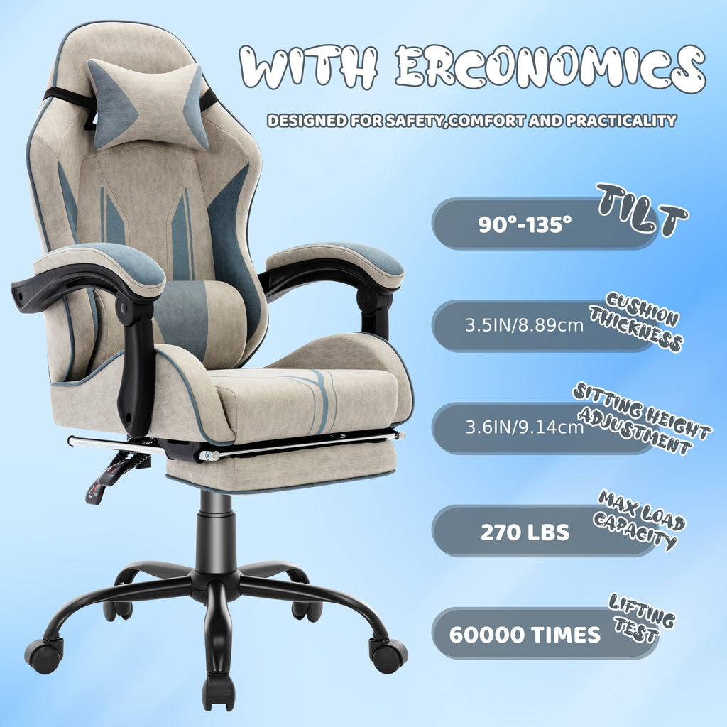 Silla Gaming Ergonómica con Reposapiés y Soporte Lumbar Ajustable, Ideal para Adultos en la Oficina en Casa o Configuración de Gaming - Color Gris