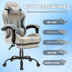 Silla Gaming Ergonómica con Reposapiés y Soporte Lumbar Ajustable, Ideal para Adultos en la Oficina en Casa o Configuración de Gaming - Color Gris