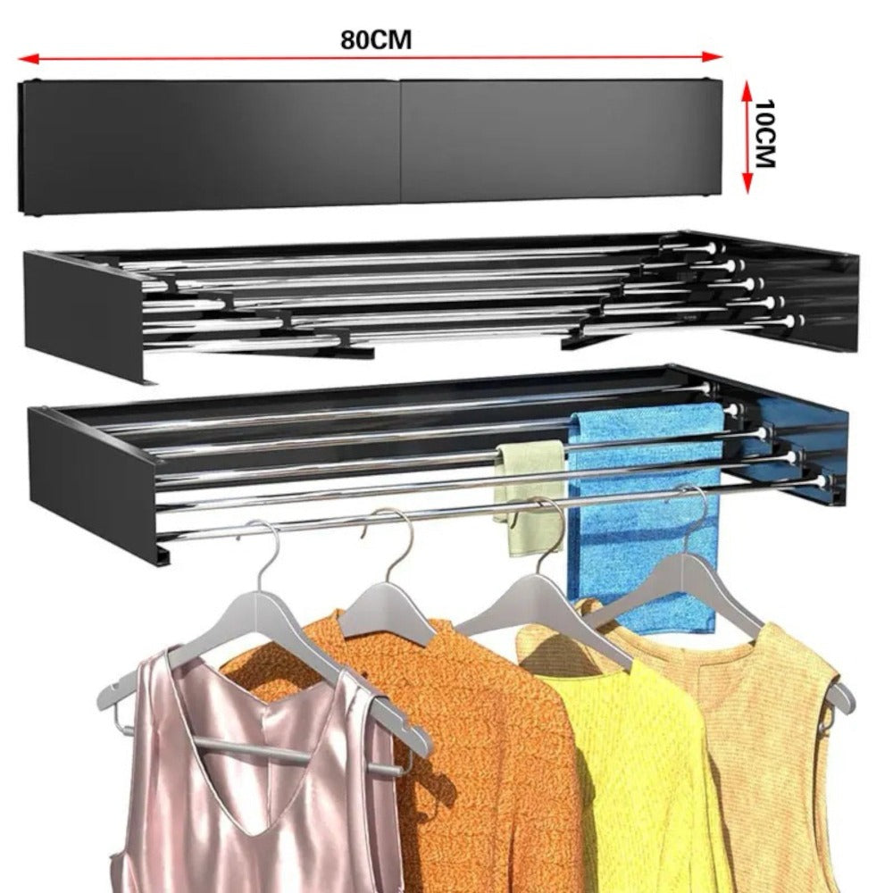 Mikomika Tendedero Plegable Montar en Paredes - Retrctil - Tendedero Plegable de 80cm para Interiores o Exteriores -y Compacto Que Ahorra de Espacio, Capacidad para 30Kilos, Cuenta con 6 barras de 80cm aluminio de alta resistencia (T001 1999)