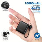 Banco de energía mini ultracompacto de 22.5W y 10000mAh con cable USB-C incorporado, cargador portátil con pantalla digital LED, paquete de batería de carga rápida para iPhone 16/15/14/13 Pro/Samsung/teléfono Android, batería externa de respaldo de tamaño