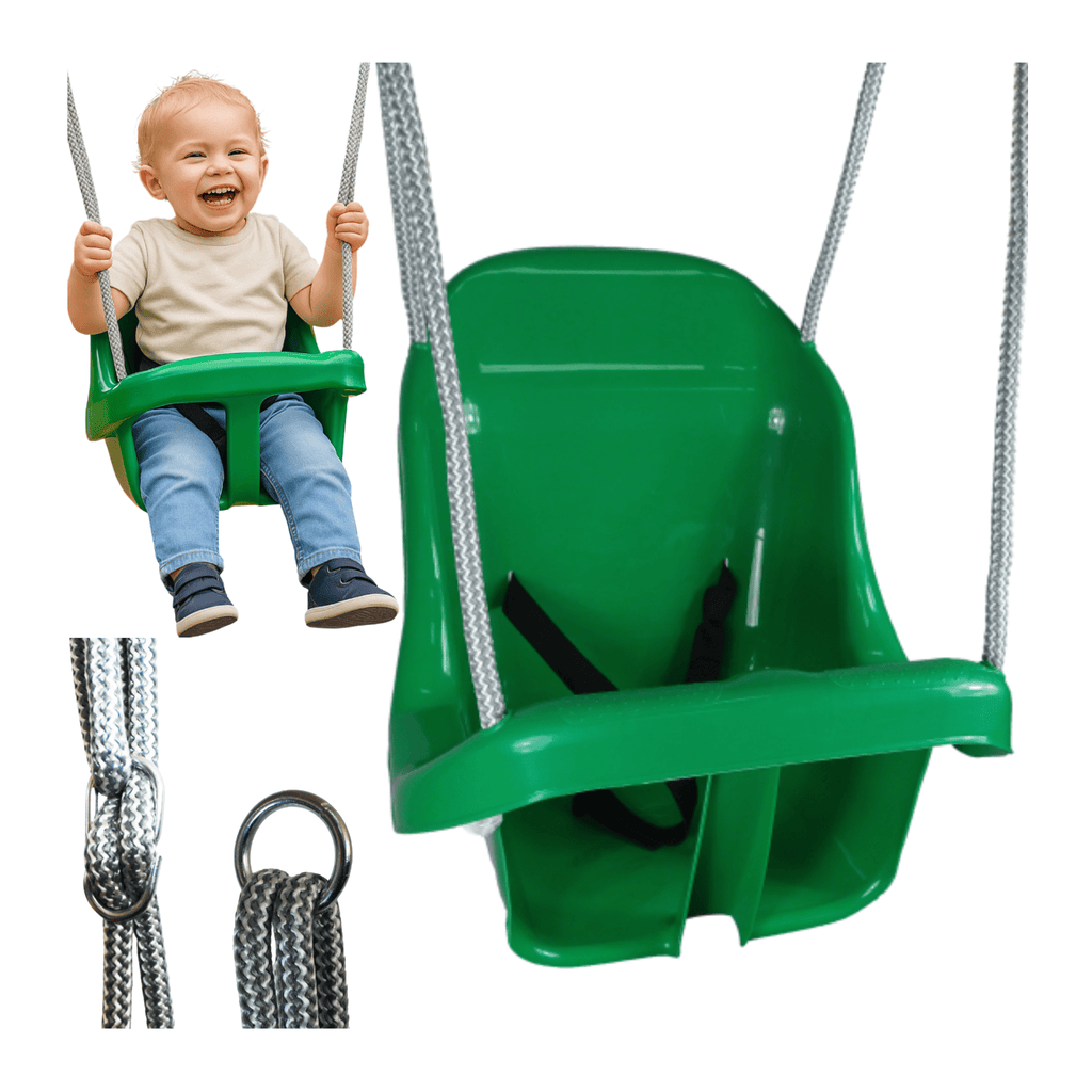 Colgacama tipo cubo para niños con cinturón de seguridad y cuerdas ajustables, asiento con respaldo alto y protección lateral, polipropileno duradero resistente a las condiciones climáticas y radiación UV, colgacama fácil de limpiar para el jardín, terraz