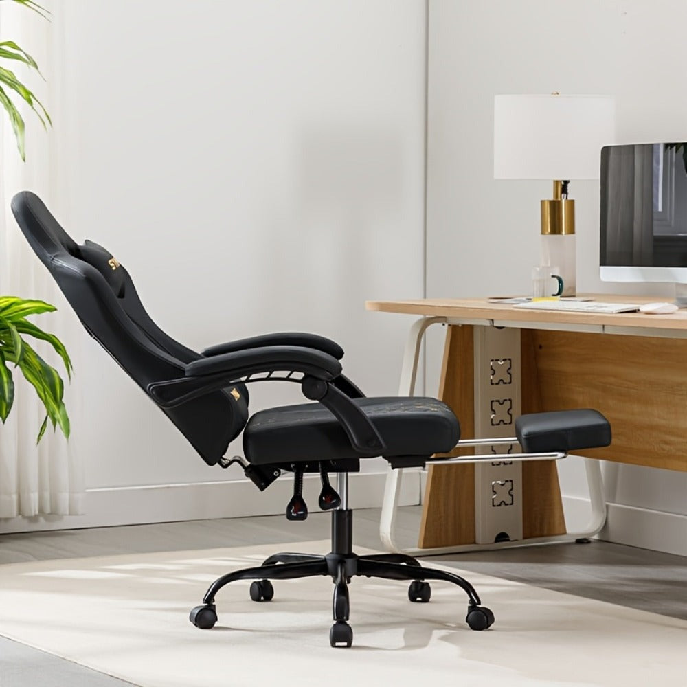 Silla de Oficina con Reposapiés, Silla Ergonómica, Silla Giratoria Ajustable con Soporte Lumbar, Silla de Oficina en Piel PU