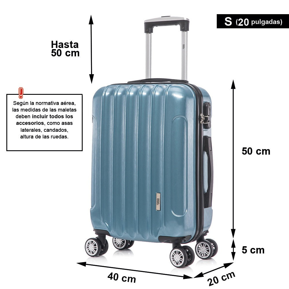 Maleta de Cabina Policarbonato 55x40x20cm (40L) - 20 Pulgadas - Negro/Azul/Amarillo/Rojo/AzulMarino/Plaeada/RosaDorada/Menta