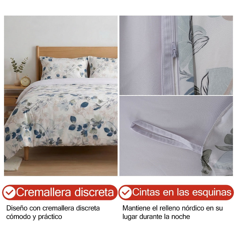 H HANSEL HOME Juego de Funda Nórdica Microfibra Transpirable – Set de Ropa de Cama con Funda de Edredón y Fundas de Almohada – Conjunto 2/3 Piezas para Dormitorio