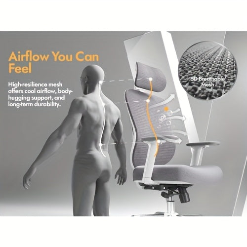 Silla de oficina | Silla de escritorio ergonómica de malla con estructura de respaldo en V, ruedas giratorias de 360 grados, cojín de asiento y
