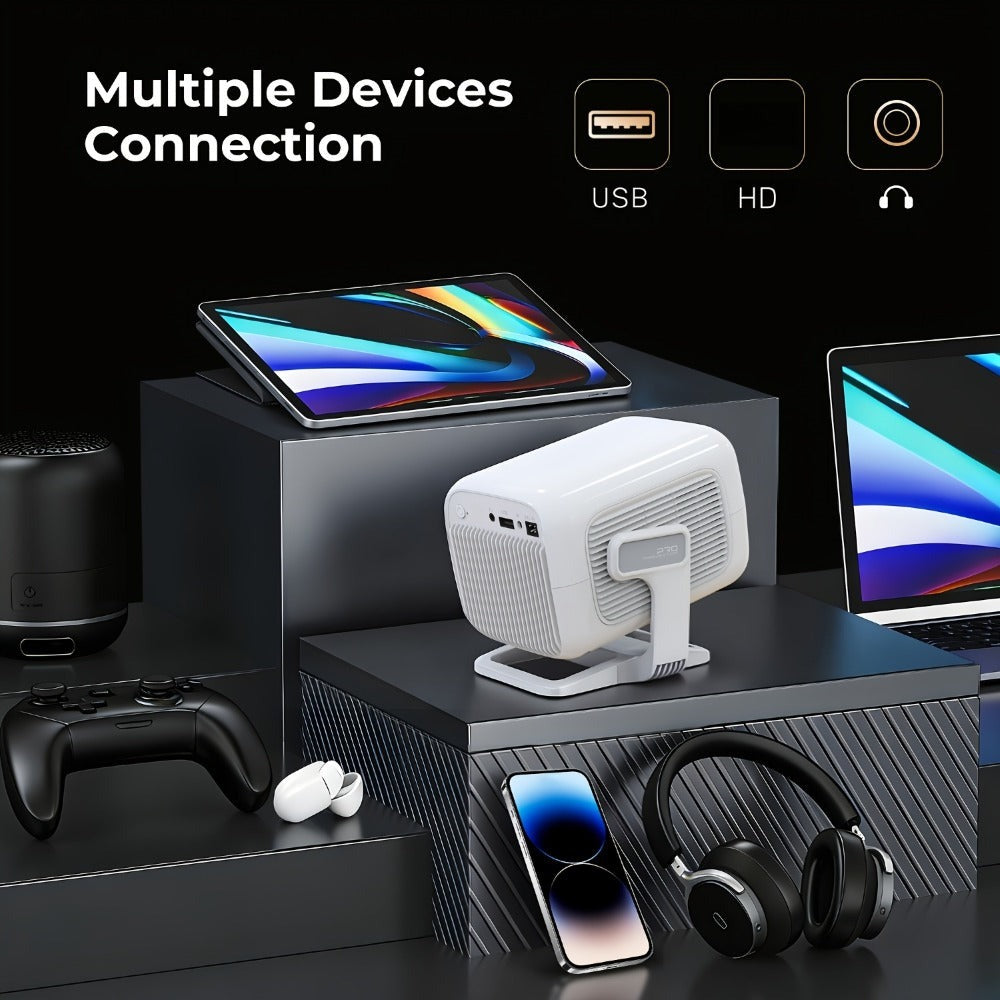 Proyector 4K con Soporte 1080P HD Local con Wifi6 y BT5.4, 650ANSI, Cine en Casa con Enfoque Automático y Keystone, para Uso en Interiores, Proyector Inteligente Compatible con Teléfono/Dispositivo TV/PC/PS5