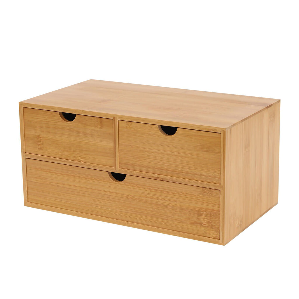 Organizadores de escritorio | Organizador de escritorio de bambú, con 3 cajones, material natural, caja de almacenamiento para ahorrar espacio