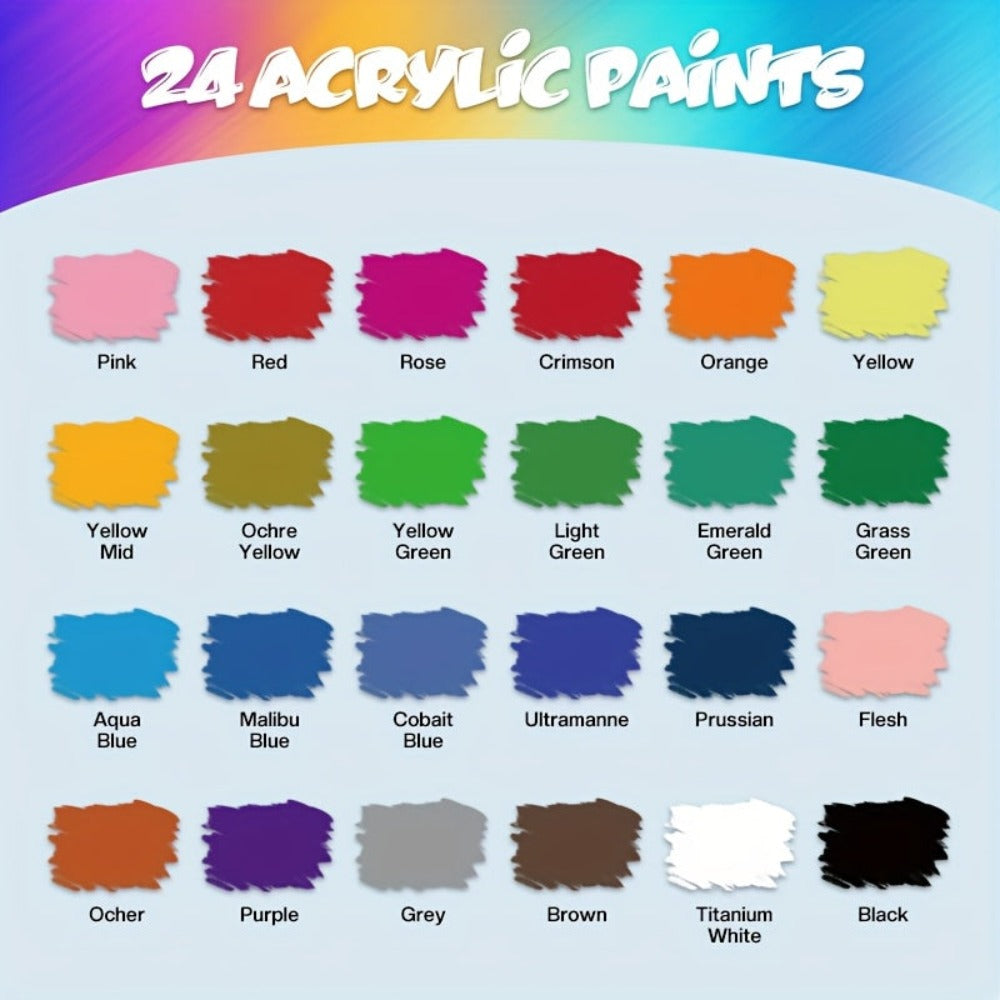 Un set de pinturas para aerógrafo en 12, 24 o 36 colores, cada una de 10 ml/0.33 oz, perfecto para diversas técnicas de pintura, incluyendo pintura al óleo, pintura a mano y proyectos. Ideal para principiantes y aficionados, así como para cerámica y arte.