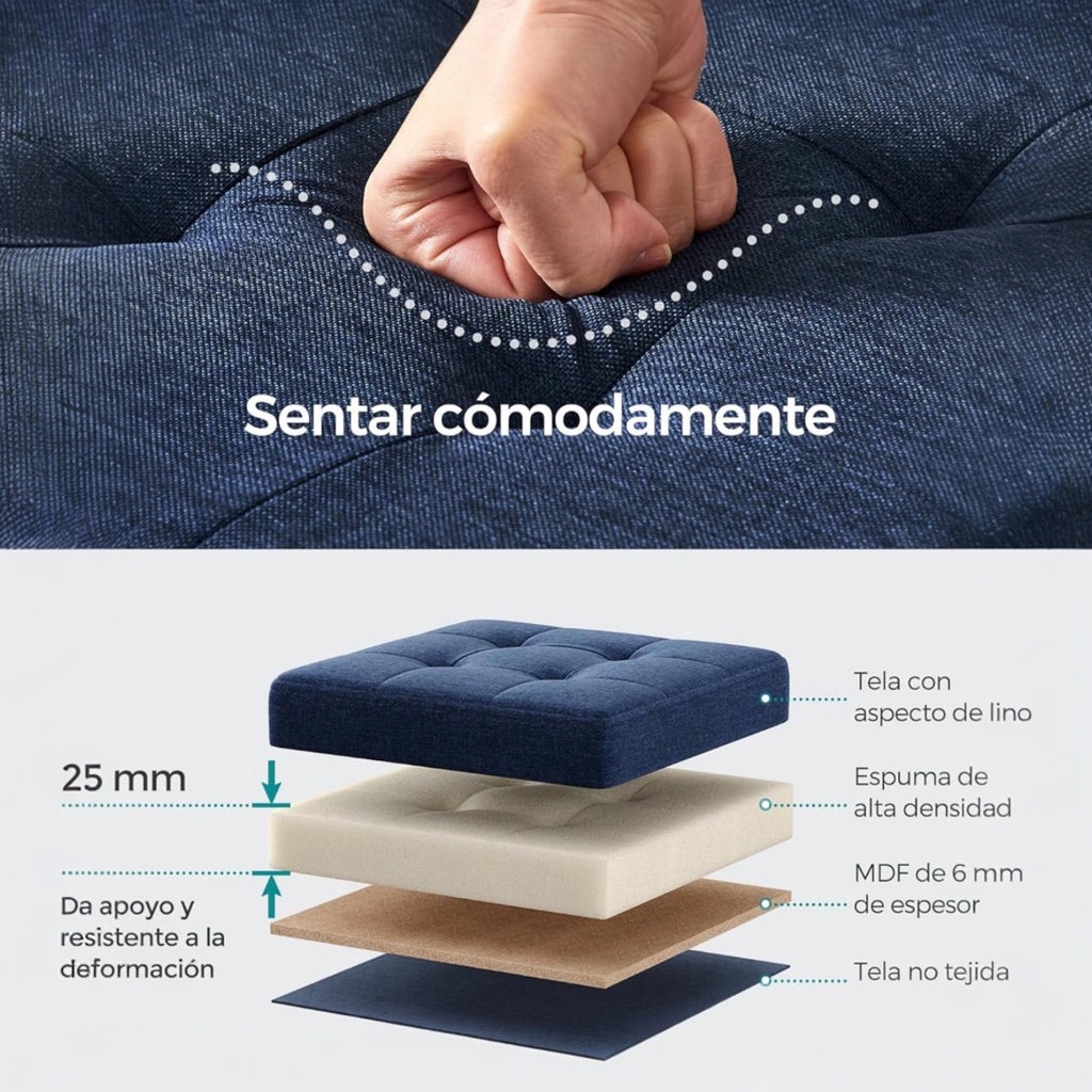 Puff o Banco de almacenaje Plegable | Taburete Reposapiés Otomana | Baúl de Almacenamiento | Taburete Reposapiés.para Cama, Dormitorio, salón, Comedor o Recibidor | 38x38x38cm | Soporta 300kg.
