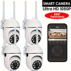4 cámaras de seguridad inalámbricas Wifi 1080P HD con la APP Ease Life, para interior/exterior, visión nocturna a color, audio bidireccional, giro/inclinación/zoom de 360°, seguimiento y detección de movimiento para seguridad en el hogar, foco y sirena, a