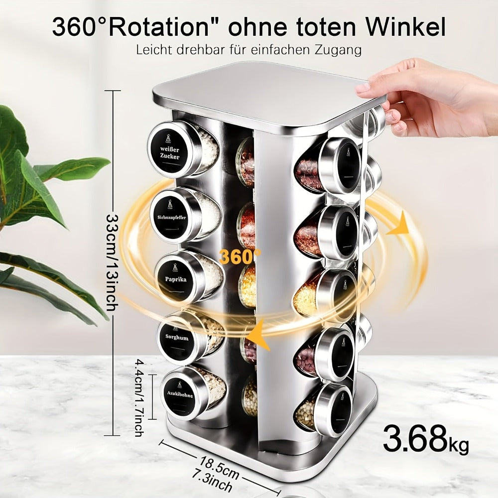 1pc Organizador Giratorio de Especias | Plato Giratorio para Especias | 20 Frascos de Especias de 100ml | Estantería de Especias de Cinco Niveles Giratoria | Etiquetas para Especias | Estante de Cocina | Organizador de Especias