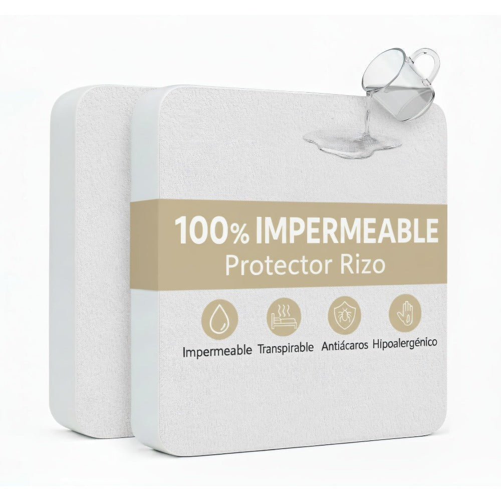 H HANSEL HOME Protector de Colchón de Rizo con Capa Impermeable de TPU, Funda colchon Cubrecolchón, Impermeable Confortable Ajustable Transpirable Blanco, Adaptable para Cama 90/135/150/180cm