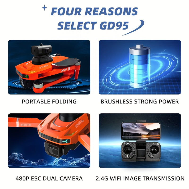 [ GD95 Dron Aéreo Profesional ] Diseño Plegable, Batería Dual de Larga Duración, Doble Cámara para Grabación, Mantenimiento de Altura y Giro de 360°, Ideal como Regalo de Navidad/Halloween o Cumpleaños para Novio