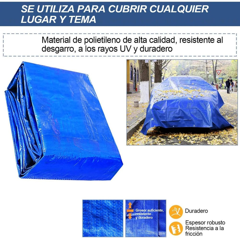 Cubierta de tejido de poliéster para reforzar techos, campings, terrazas y bordes de piscinas (azul)