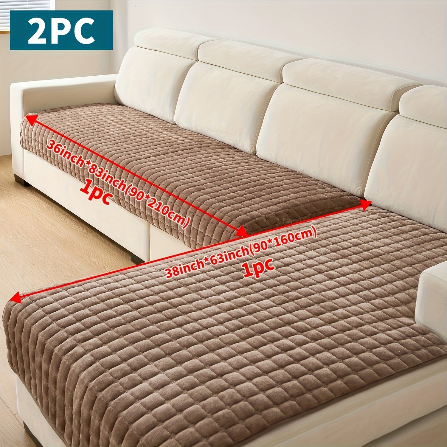 Juego de 2 fundas de sofá elegantes y modernas acolchadas de felpa - Material de felpa gruesa ultrasuave, aptas para mascotas, lavables a máquina, protector de sofá antideslizante para sofá de 3 plazas, sofá de dos plazas, para toda estación, lavables a m