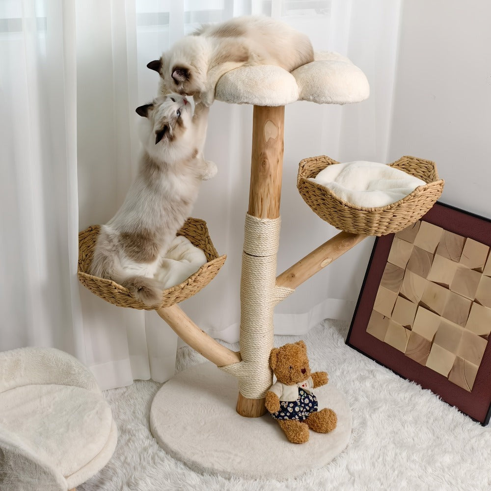 Árbol para gatos de 60X110Cm, Condominio de felpa de varios niveles con 2 postes rascadores, 2 perchas, hamaca, cueva, casa para gatos estable y anti-inclinación para dormir/jugar, fácil montaje, árbol de Navidad perfecto para gatitos y gatos de interior,