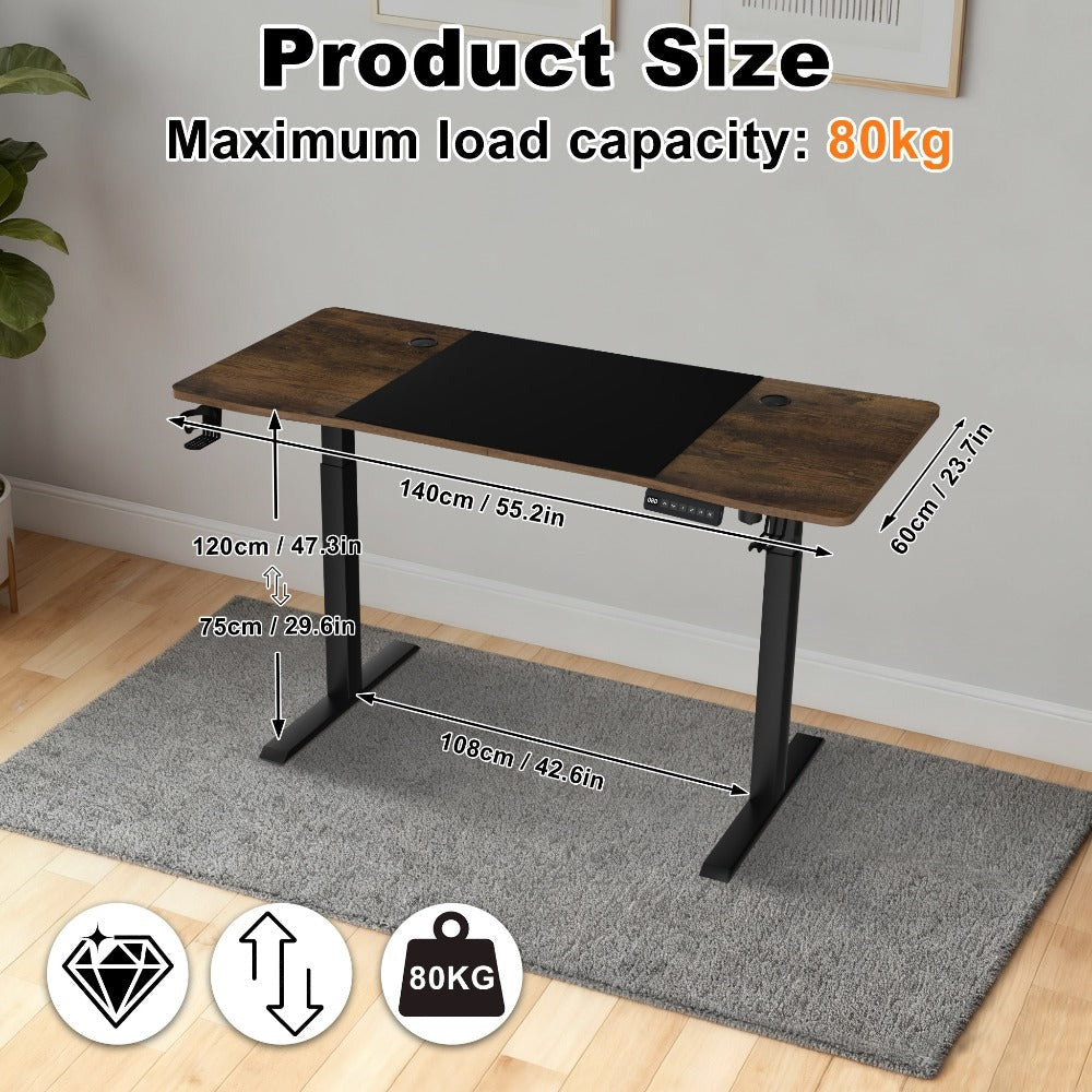 Escritorio Elevable Ajustable en Altura 120/140/160Cm X 60Cm con Función de Memoria, Puerto Tipo-C, Portavasos y Gancho para Auriculares, para Oficina en Casa/Gaming, Escritorio Elevable Eléctrico, Escritorio para Computadora de Oficina/Gaming para Hogar/