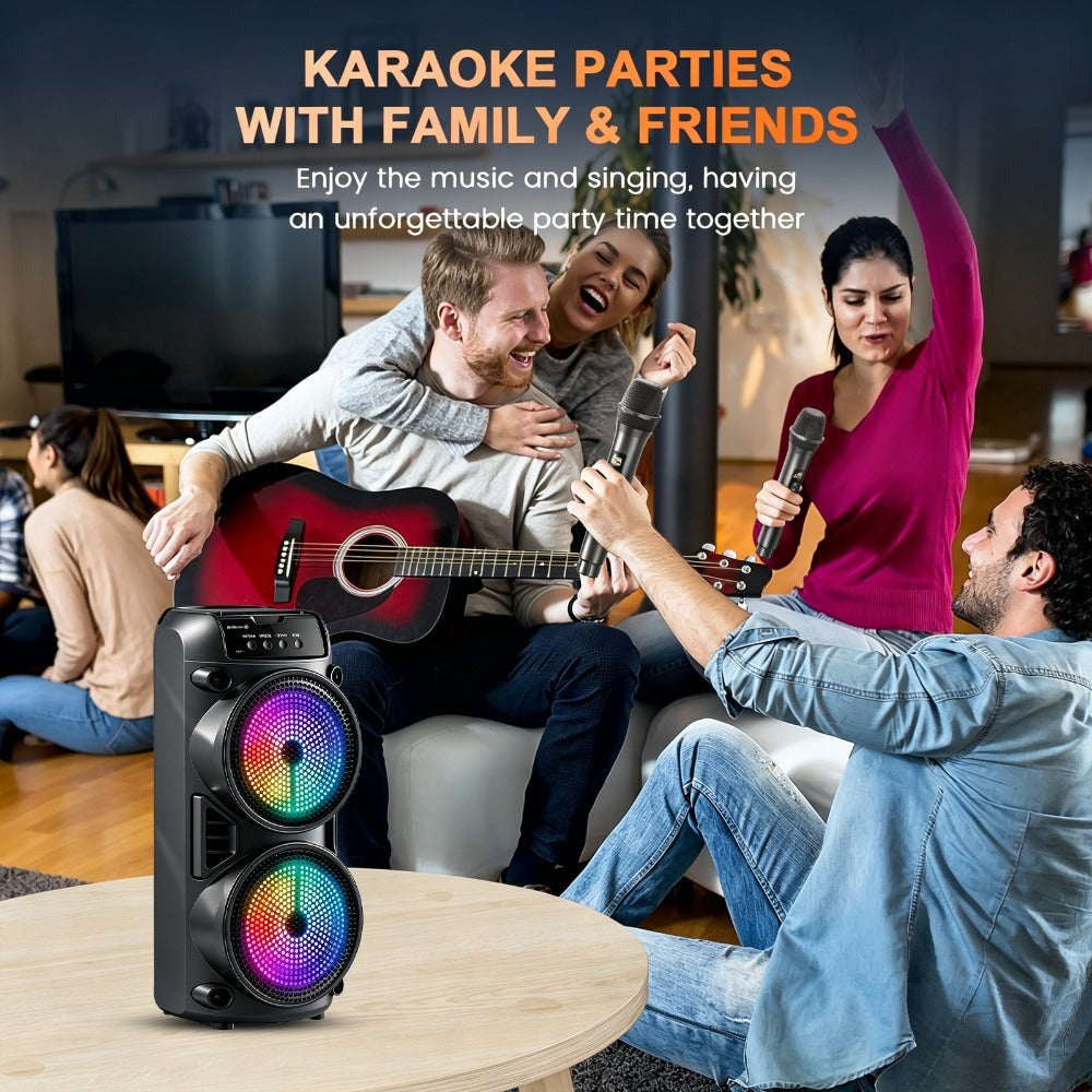Altavoz Potente de 8000W, Caja de Karaoke Portátil con Luces RGB, Soporta Emparejamiento Estéreo TWS y Micrófono, Compatible con Tarjeta TF/USB MIC FM, Ideal para Fiestas, Exteriores, Camping, Pascua y Año Nuevo Chino