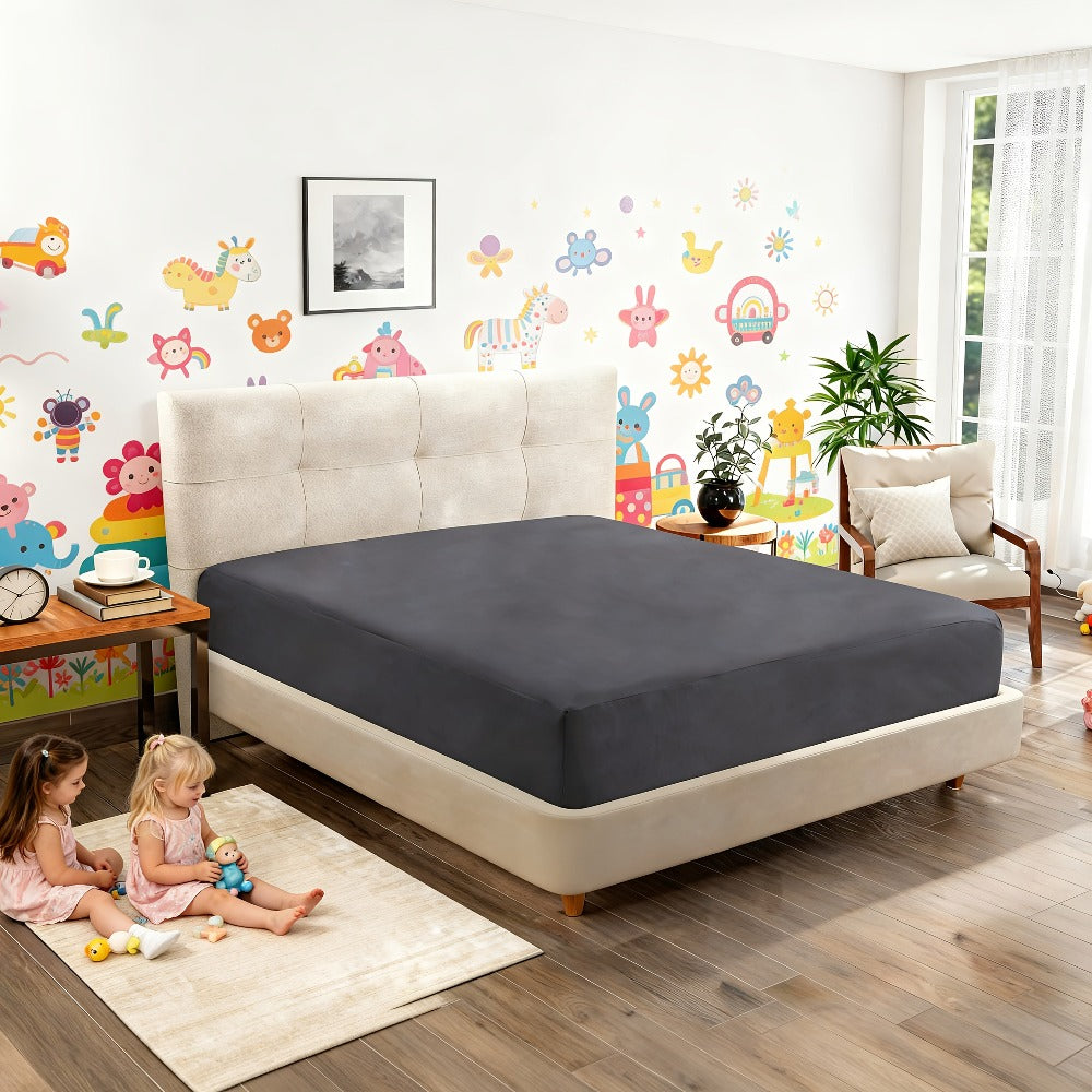 1 Sábana Ajustable de Bambú y Algodón, Sábana Ajustable para Niños, Cubre Colchón Suave, Sábana Transpirable para Todas las Estaciones, Ropa de Cama Lavable a Máquina para Dormitorio, Habitación de Invitados y Escuela, Color Aleatorio
