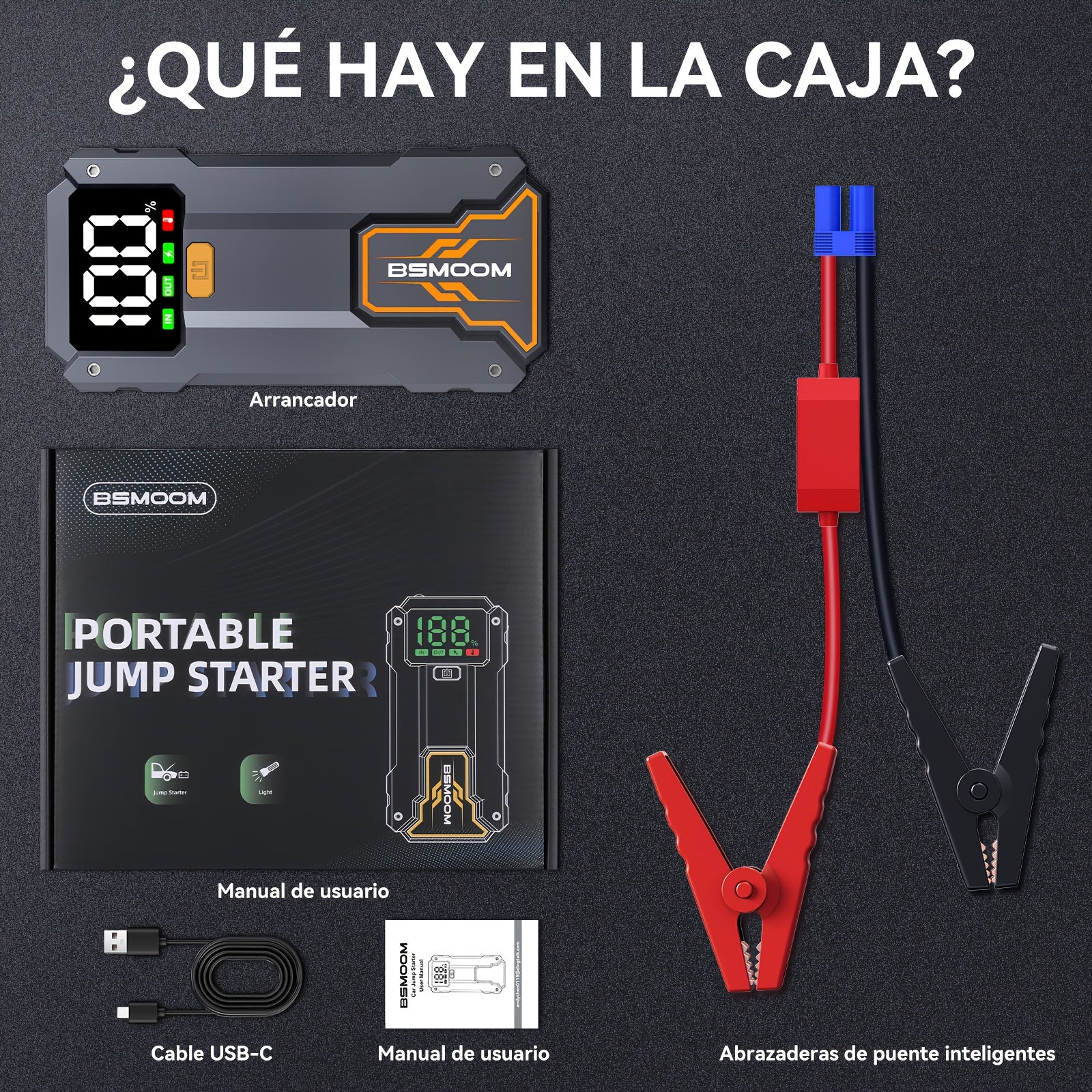 Arrancador de Coche 7000A con Linterna LED, Pantalla LCD Grande, Pack de Refuerzo de Batería de Emergencia para Coche de 12V, Jump Box, Cargador Portátil Power Bank
