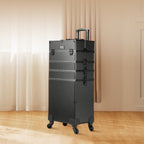 VEVOR 5 en 1 Maleta profesional de maquillaje de aluminio, maleta de maquillaje con ruedas extra grande, organizador de viaje de maquillaje con ruedas giratorias de 360° y palanca ajustable, negro