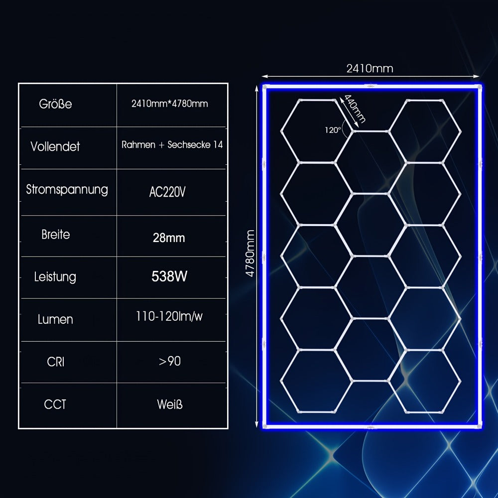 Luz LED para garaje | Paquete de 14 luces hexagonales tipo panal con marco, estilo moderno 680W 72420LM LED para lámpara de techo de garaje con