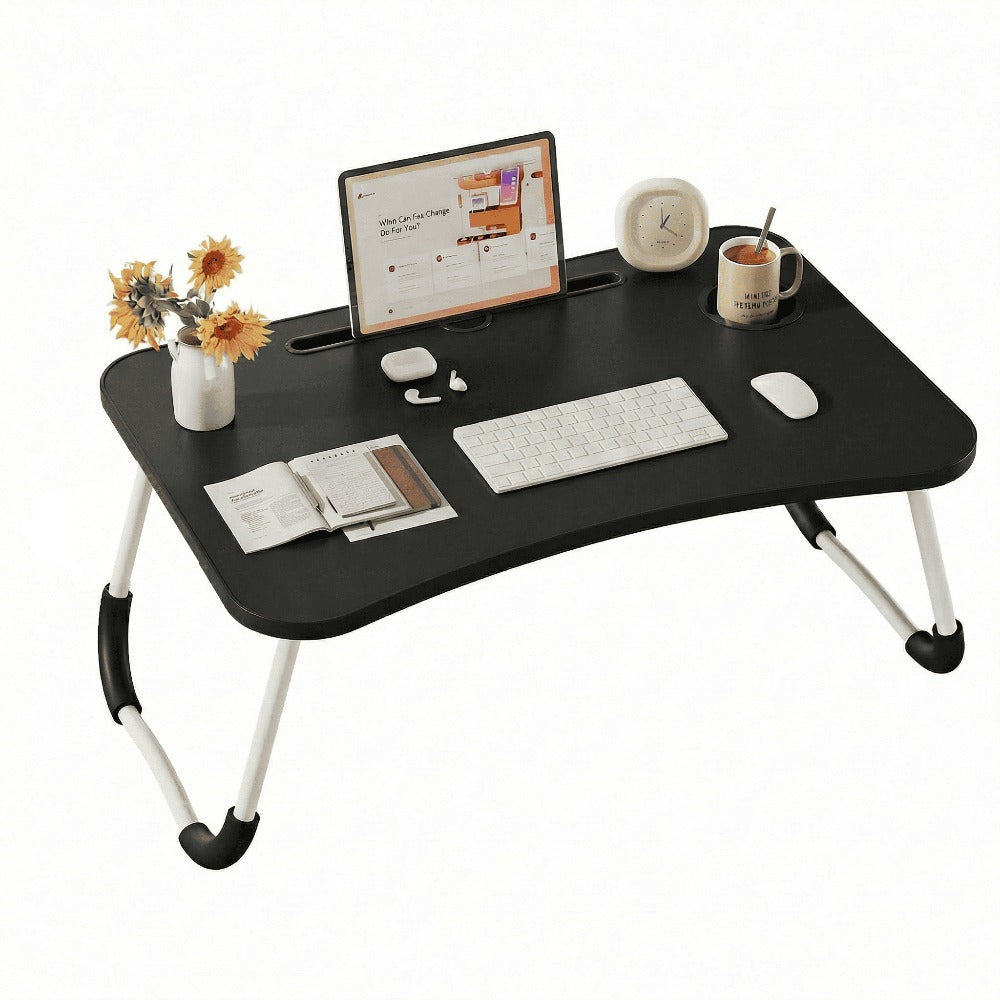Mesa plegable multifunción para cama y sofá con portavasos, 60×40×28 cm, mesa auxiliar con atril para leer en la cama, bandeja multifunción para ordenador, libros, trabajo y estudio en casa (con cajón / sin cajón)