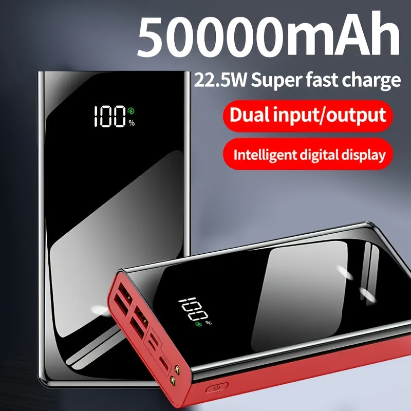 Batería externa | Banco de energía de 50000 mAh, 22,5 W de carga rápida, diseño de espejo de pantalla completa, banco de energía de gran