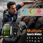 GWENLAND 2025 Smartwatch Estilo Deportivo - Pantalla de 2.2.54cm, Llamada Inalámbrica, Modos Multi-Deporte, Notificación de Mensajes, Foto Remota, Control de Música, Cuerpo de Aleación, Recargable por USB, Regalo Ideal para Entusiastas de la Aventura al A