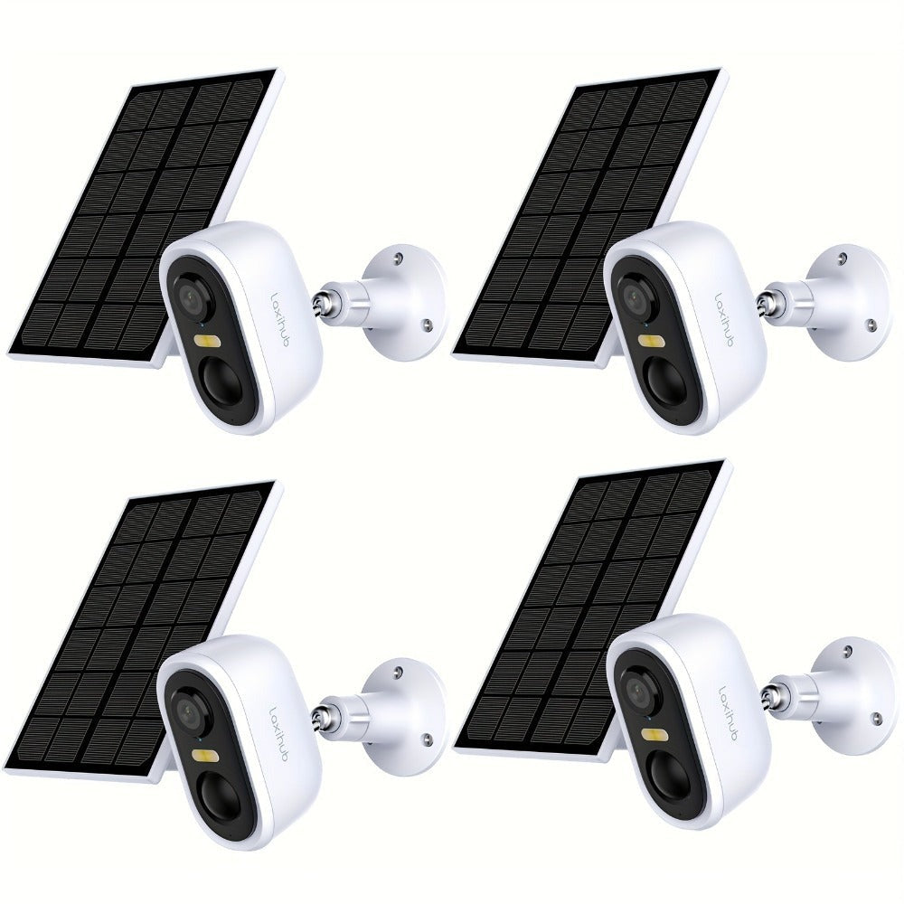 4pcs LaxiHub Cámara de Seguridad Inalámbrica FHD, Cámara Wi-Fi para Exteriores, Rastreo de Movimiento con IA, IP65, Visión Nocturna en Color, Audio Bidireccional para Seguridad de Bebés y Mascotas, Acceso Remoto por App, Almacenamiento en SD/Nube