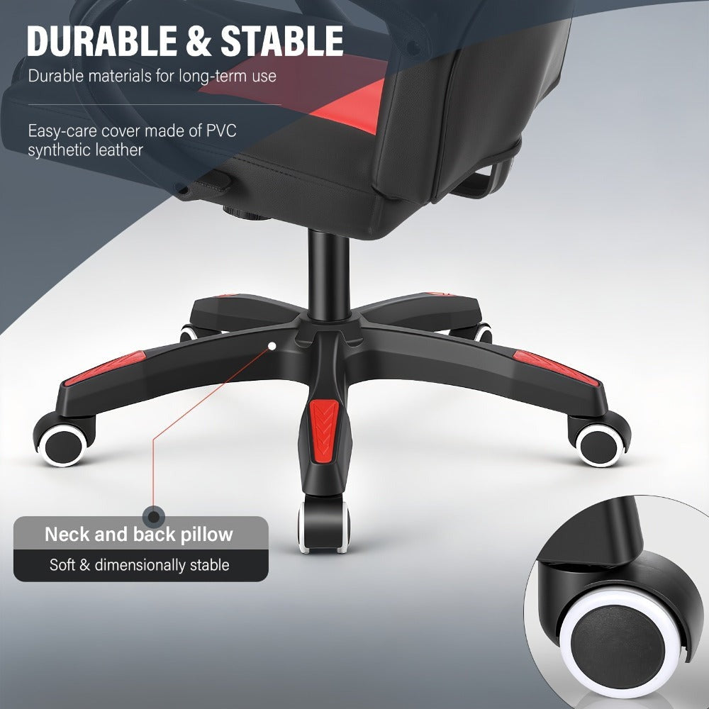 Silla de Oficina, Asiento Ergonómico de Respaldo Alto con Reposabrazos Acolchados y Transpirables, Base Duradera, Soporte Lumbar, Superficie de Cuero Sintético para Juegos, Hogar u Oficina, Silla Gamer