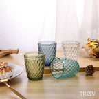 TRESV Set de 6 Vasos de Cristal 250ml | Diseño de Diamante Elegante | Aptos para Lavavajillas | Vidrio Sin Plomo para Agua y Refrescos
