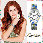 Reloj Elástico de Estilo Bohemio para Mujer: Un Reloj de Pulsera de Cuarzo con Diseño Floral, Banda Elástica de Acero Inoxidable y Esfera de Números Grandes, Perfecto Como Regalo de Cumpleaños o Navidad
