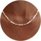 Collar de Perlas Imitación para Mujer, Collar Dorado y Plateado con Choker Irregular de 4x6mm en Forma Inusual Ideal para Bodas, Graduaciones o Bailes; Joyería Regalo, 40+5cm