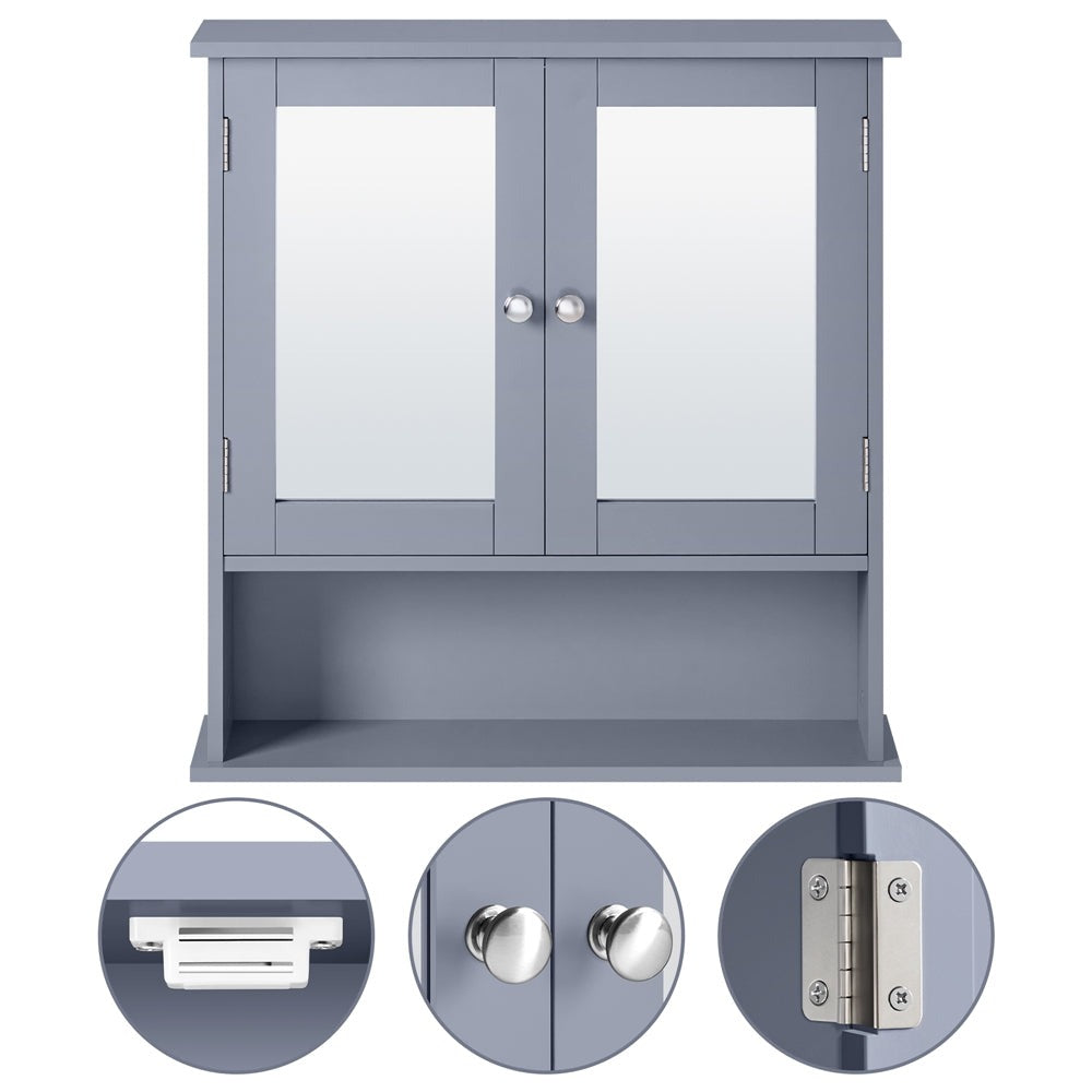 Costoffs Armario con Espejo para Baño con Puerta de Espejo, Armario Colgante para Baño con Espejo de Pared con 3 Estantes 56 Cm X 13 Cm X 58 Cm