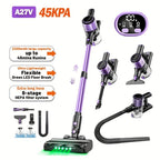 Aspiradora Inalámbrica de Alta Succión para el Hogar, Aspiradora Multiusos 10 en 1 con Cañón, Autonomía de 45 Minutos, 3 Modos de Succión con Luces LED Verdes Mejoradas y Cepillo Sin Enredos para Hogar, Pisos de Madera, Alfombras y Pelo de Mascotas