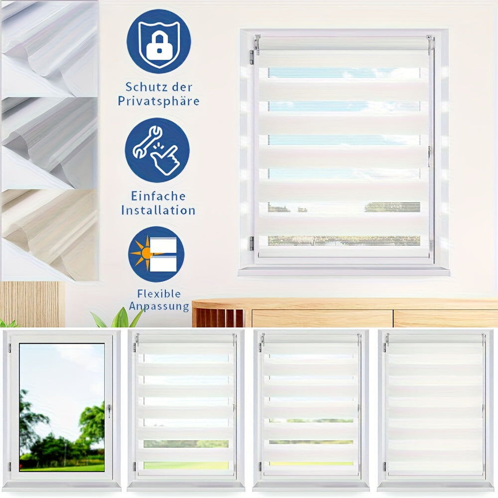 1pc Persianas Blancos Sin Taladro, Cortina Enrollable con Control de Cadena y Bloqueo Infantil para Protección Intimidad Fácil Limpieza - Ancho OPCIONAL 4cm = Largo del Tejido