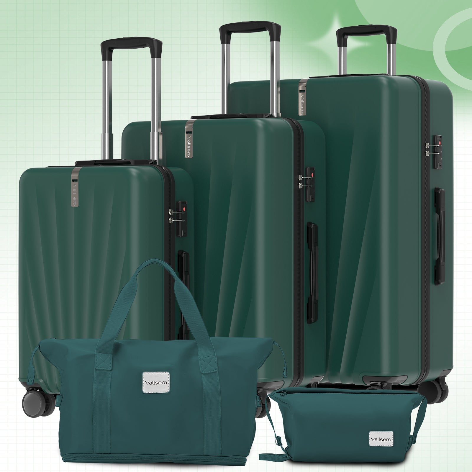 Juego de 5 piezas de equipaje, juego de viaje para trolley de negocios y viajes, cerradura TSA, ruedas de 360°
