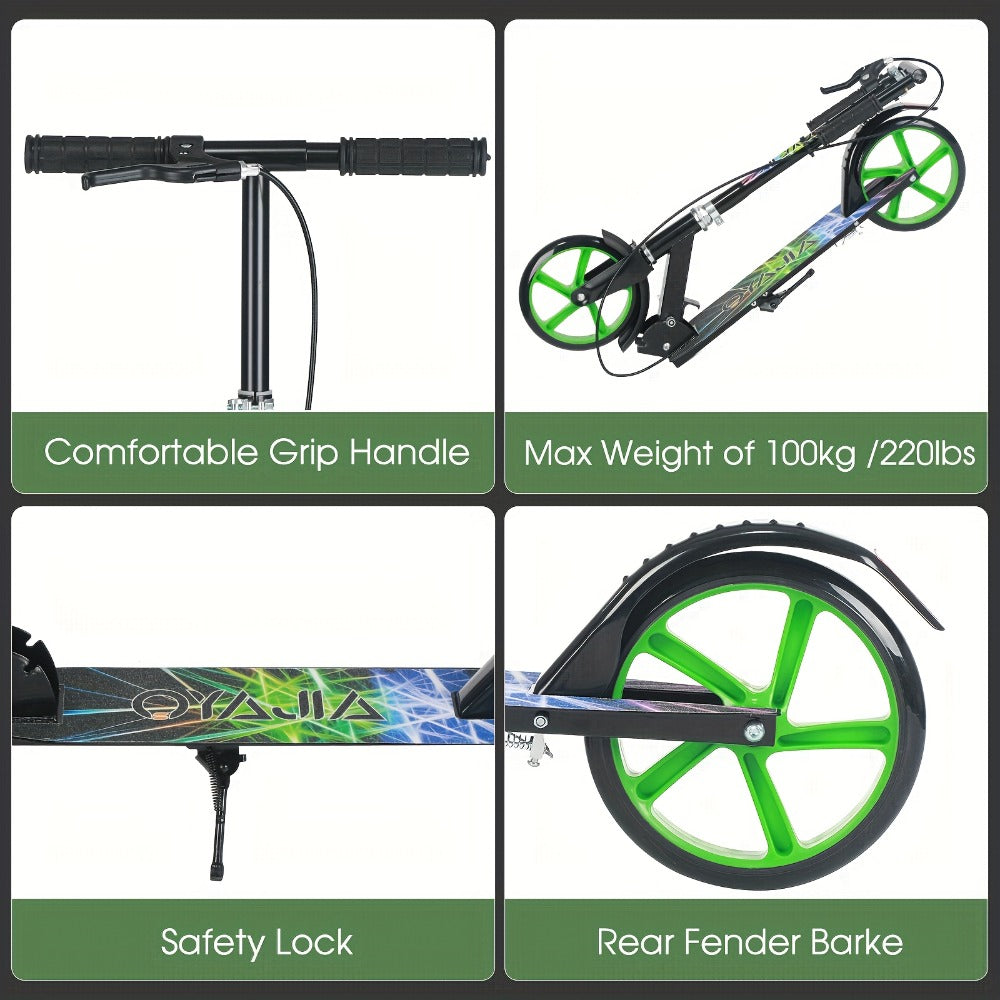 Patinete plegable, patinete de pisar, patinete urbano, patinete para adolescentes y adultos, con freno de mano y manillar ajustable, ruedas grandes y resistentes de PU, gran regalo y juguete