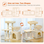 Árbol para Gatos Pequeños de Pawz Road para Interiores - Centro de Actividades Convertible 2-en-1 con Postes Rascadores, Hamaca de Peluche y Percha Superior Desmontable, Diseño Robusto Ahorrador de Espacio para Gatitos, Gris y Beige, Árbol Lindo para Gato