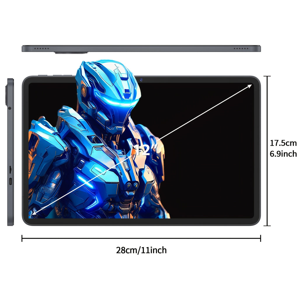 Cámara de seguridad | Tableta Android con sistema Android 16, tableta de 12 pulgadas con teclado, 24 GB (8 GB + 16 GB) RAM + 256 GB ROM, cámara