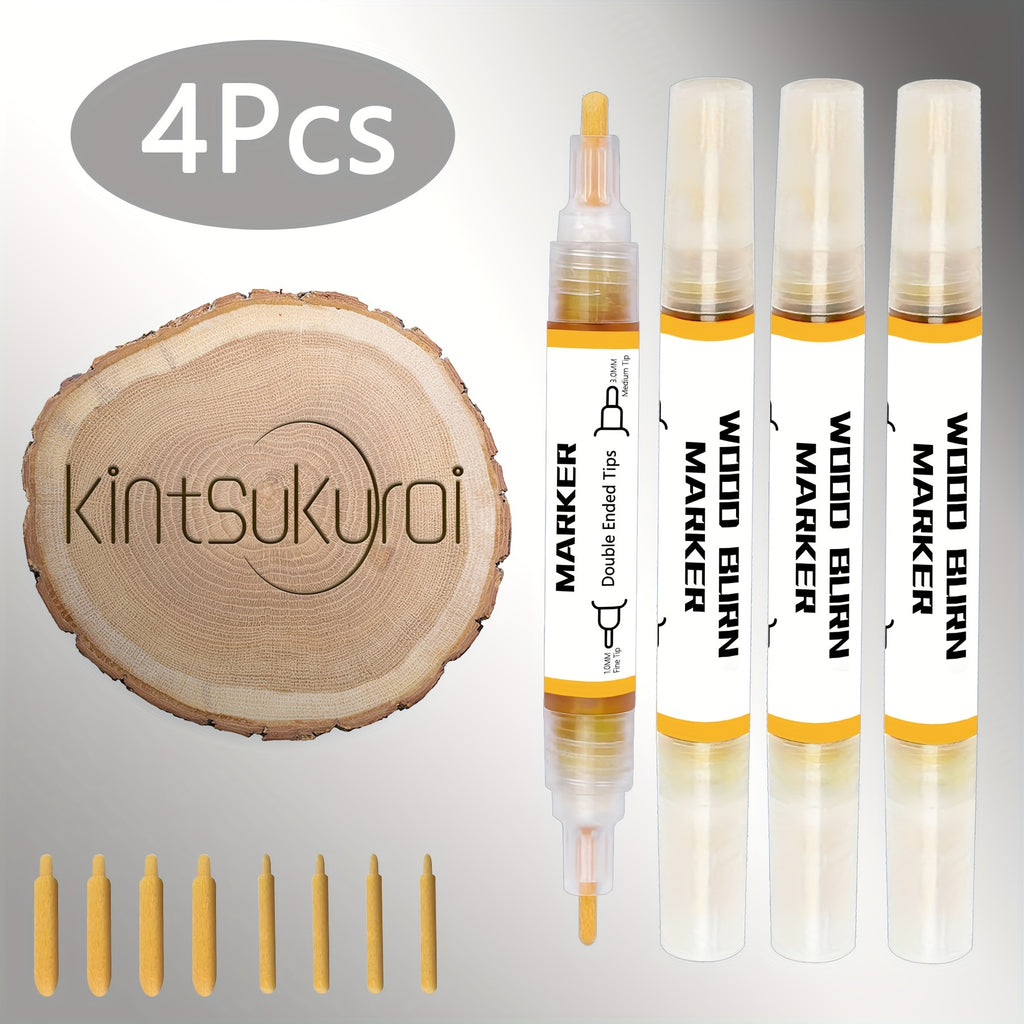 Marcador para quemar madera, 4 piezas de bolígrafo para pirograbado, marcador de pasta para pirograbado artístico de doble cara, para quemar diseños con precisión y facilidad en madera y manualidades, apto para principiantes y bricolaje en madera