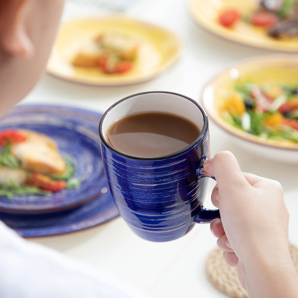 6 tazas de café multicolor de arcilla, tazas pintadas a mano de 390 ml para té, leche, cappuccino