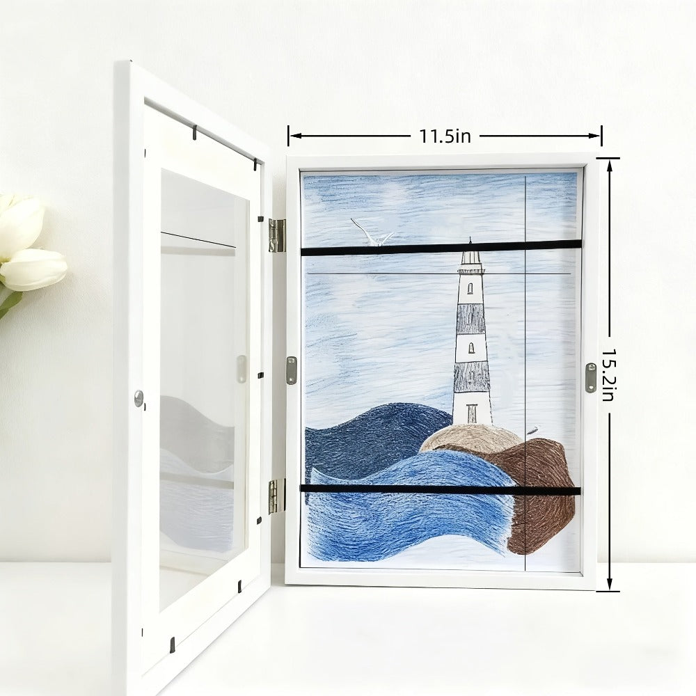 2 Piezas de Marcos con Tapa Abatible - Tamaño A4, Exhibición para Habitaciones Infantiles, Diseño para Decoración del Hogar, Capacidad para 150 Obras de Arte A4, Decoración Montable en Pared para Hogar y Oficina