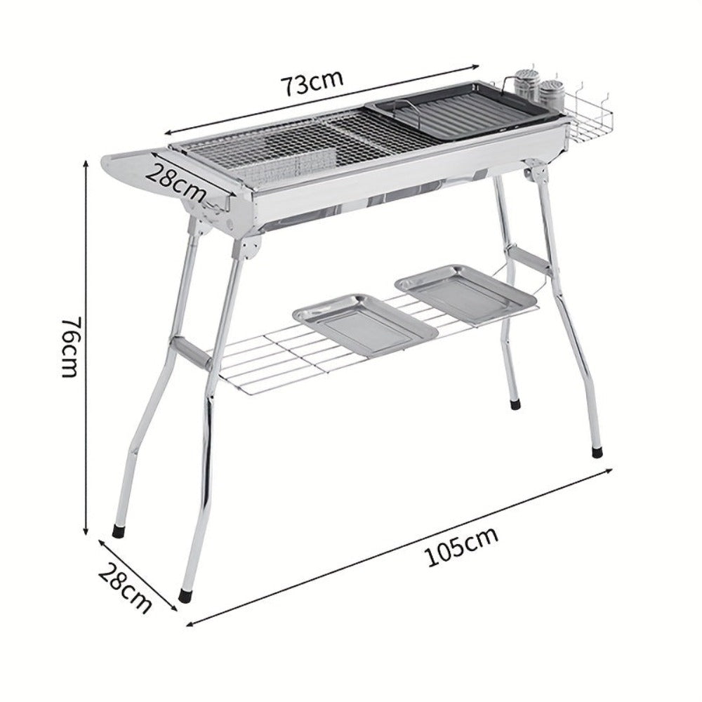 Conjunto de 1 pieza, Parrilla de Acero Inoxidable, Parrilla Exterior Engrosada, Estufa Plegable Doméstica Pequeña en un Segundo con Brochetas de Carbón, Suministros de Cocina, Accesorios de Cocina, Accesorios para Barbacoa