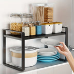 Organizador de Estantes de Cocina Metálicos Ajustables y Expandibles, Estante de Especias para Alacenas y Encimeras, Ideal para Despensa, Baño - Estantes de Soporte Superior Multiusos, Organizadores y Almacenamiento de Cocina, Estantes de Utilidad
