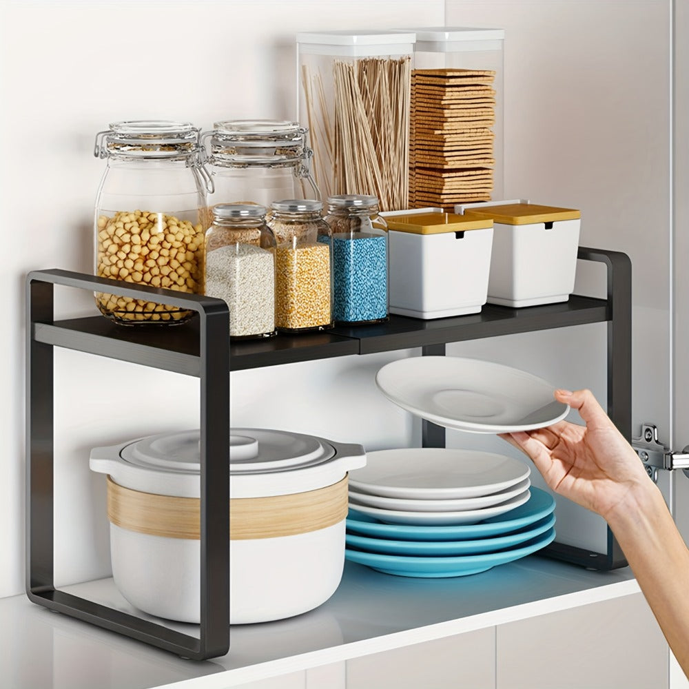 Organizador de Estantes de Cocina Metálicos Ajustables y Expandibles, Estante de Especias para Alacenas y Encimeras, Ideal para Despensa, Baño - Estantes de Soporte Superior Multiusos, Organizadores y Almacenamiento de Cocina, Estantes de Utilidad